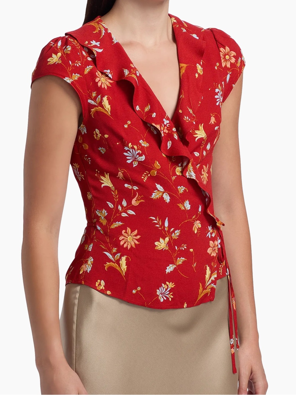 Reformation Clemence Floral Crepe Wrap Top